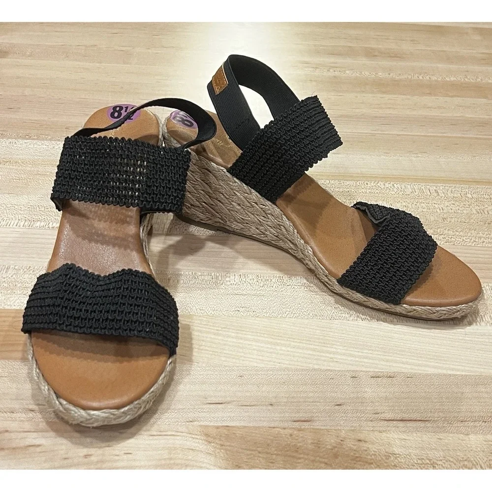 Tommy Bahama Sandals Women's Size 8.5 Black Sakura Espadrille Wedge Stretch